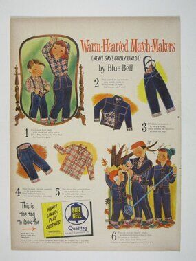 Print Ad Blue Bell Lined Play Clothes For Kids 1950s Vintage AD MOD Jeans